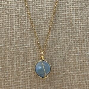 Genuine blue coin pearl gold wire wrapped pendant necklace chain 18k gold plated
